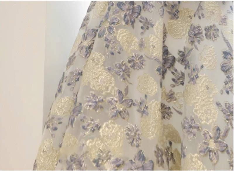 Floral Jacquard Off-Shoulder Evening Gown | Puff Sleeve A-Line Formal Dress